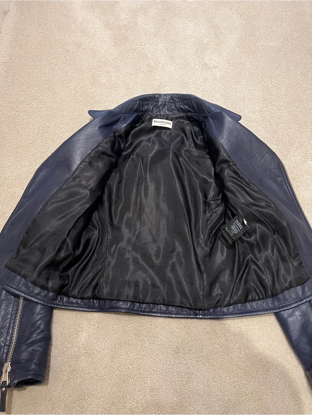 Balenciaga Dark Navy Leather Moto Jacket - Picture 15 of 16